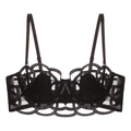 Close-up of black lace bra detail showing intricate circular patterns and scalloped embroidery - S / Black Soft Underwire Bra Only (077B)