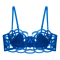 Detailed view of royal blue sheer floral lace embroidery and sheer mesh on a sexy bra - S / Blue Soft Underwire Bra Only (077B)