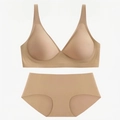 Seamless jelly bra and panties set in beige skin tone with soft wireless support - Deep Skin