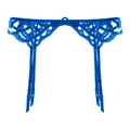 Detailed blue lace garter belt with adjustable satin straps and intricate embroidery - Blue Garter Belt Only (077F)