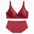 Seamless jelly bra and panties set in wine red color with soft elastic fabric - Red