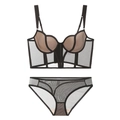 Set reggiseno a corsetto lungo in rete nera con stecche di sostegno e slip coordinato - S / Reggiseno E Slip Nero
