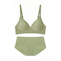 Seamless sage green lingerie set featuring a soft wireless bra and matching panties - S / Top And Bottom / Green