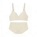 Seamless cream white lingerie set with thin straps and wire-free triangle bra - S / Top And Bottom / Apricot