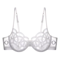 Detailed close-up of white sheer mesh bra with intricate embroidered ring textures and underwire - White Soft Underwire Bra Only (076B)