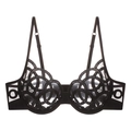 Close-up of black sheer mesh bra featuring intricate circular embroidery and lace details - Black Soft Underwire Bra Only (076B)