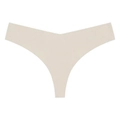 Detailed close-up of seamless beige Brazilian thong with smooth edges and V-cut design - Apricot