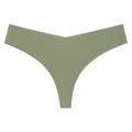 Detalle de tanga sin costuras verde oliva en forma de V, alta elasticidad y tejido suave - S / Verde