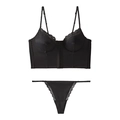 Détails d'un ensemble de lingerie bohème en satin et dentelle avec corset noir et string - S / Noir