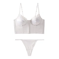 Détails de l'ensemble de lingerie corset en satin blanc et dentelle avec agrafes devant - S / Blanc