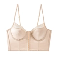 Elegante abrikoos satijnen bustier met voorsluiting en verfijnde kanten details - S / Champagne Beige