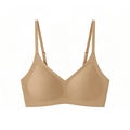 Dettaglio di bralette beige senza cuciture con spalline regolabili e design senza ferretto - S / Pelle Scura