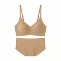 Nahtloses hautfarbenes Set aus BH ohne Bügel und Slip mit verstellbaren Trägern - S / Dunkelbeige