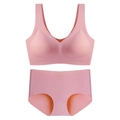 Ensemble lingerie sans couture rose avec brassière col V et culotte taille haute assortie - Rose