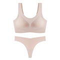 Seamless nude wireless bra and matching thong set made of high-stretch nylon fabric - S / Light Skin