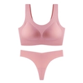 Vue détaillée d'un ensemble soutien-gorge sans coutures et string rose poudré - Rose