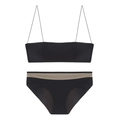 Minimalist black two-piece lingerie set with ultra-thin straps and sheer mesh paneling - S / Bra & Panty Set / Black