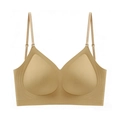 Soutien-gorge push-up beige sans couture dos nu avec col en V et bretelles - Chair Foncée (Version Jelly)