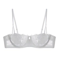 French style white lace bra with rose embroidery and semi-transparent mesh detail - XL / Bra / White