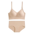 Ensemble lingerie sans couture beige avec soutien-gorge sans armature col en V - S / Beige