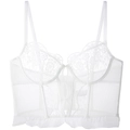 Elegante top a corsetto in pizzo bianco con ricami floreali e dettagli in mesh trasparente - S / Reggiseno / Bianco