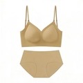 Seamless beige wireless lingerie set with adjustable straps and high-elastic smooth fabric - S / Top And Bottom / Deep Skin (Jelly Support)