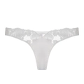 Elegant white satin thong with floral lace embroidery from a three-piece lingerie set - S / Underwear / White