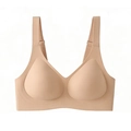 Nahtloser beige bügelloser BH in Übergröße mit breiten Trägern und V-Ausschnitt - S / Dunkle Haut