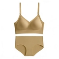 Ensemble de lingerie beige sans couture avec soutien-gorge sans armature et culotte - S / Peau Foncée