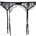 Elegant black lace garter belt with floral patterns and four adjustable clips for stockings - S / Garter Belt / Black