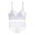 Seamless white wireless bra and high-waist panties set with thin adjustable straps - S / Top And Bottom / White