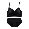 Seamless black wire-free bra and matching panties set with thin adjustable straps - S / Top And Bottom / Black (Jelly Support)
