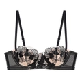 Eleganter schwarzer BH mit französischer Spitzenstickerei und feinen Blumenmustern - 70B / Schwarz (Einzelstück)
