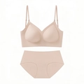 Seamless wireless bra and brief set in nude skin tone with cross-back design - S / Top And Bottom / Light Skin (Jelly Support)
