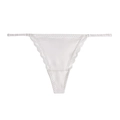 String blanc en satin pour femmes avec bordure en dentelle et fines lanières - S / Culotte Blanche Seule Sans Soutien-gorge (1820P)