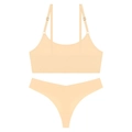 Ensemble de lingerie sans couture ultra-fin avec bretelles réglables de couleur chair - S / Beige