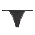 String en satin avec bordure en dentelle noire et bretelles élastiques pour femmes - S / Bas / Noir