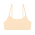 Detailed close-up of adjustable thin straps and metal buckles on a seamless beige bralette - S / Beige
