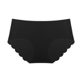 Detail shot of black seamless panties with wavy laser-cut edges and wide high waistband - Black