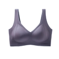 Vista detallada del sujetador sin costuras morado oscuro con cuello en V y tirantes anchos - S / Azul Oscuro