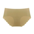 Detailed close-up of seamless beige underwear with wave edge cut on white background - S/M / Deep Skin