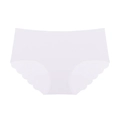 Detail of seamless women's underwear showing scalloped edges and lavender fabric texture - White
