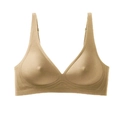 Detailansicht des nahtlosen bügellosen BHs in Nude mit dünnen Trägern und Jelly-Strip-Stütze - S / Dunkelbeige
