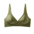 Close-up of olive green seamless wire-free bra featuring unique bionic nipple design detail - Green
