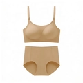 Seamless backless nude lingerie set with wire-free bra and high-waist panties - S / Deep Skin
