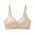 Détail d'un soutien-gorge sans couture avec bretelles et logo Graceful gaufré - S / Beige