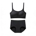 Detail of black seamless lingerie set featuring adjustable straps and high waist panties - S / Black