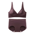 Detail of seamless purple lingerie set featuring jelly-strip support and padded bra - Brown