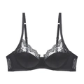 Elegant black French lace bra with smooth satin finish and underwire support - S / Tops / Black