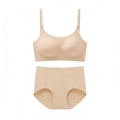 Detail of seamless backless beige bra and panty set with adjustable thin straps - S / Beige